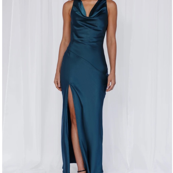 NWT HELLO MOLLY TEAL SATIN MAXI DRESS